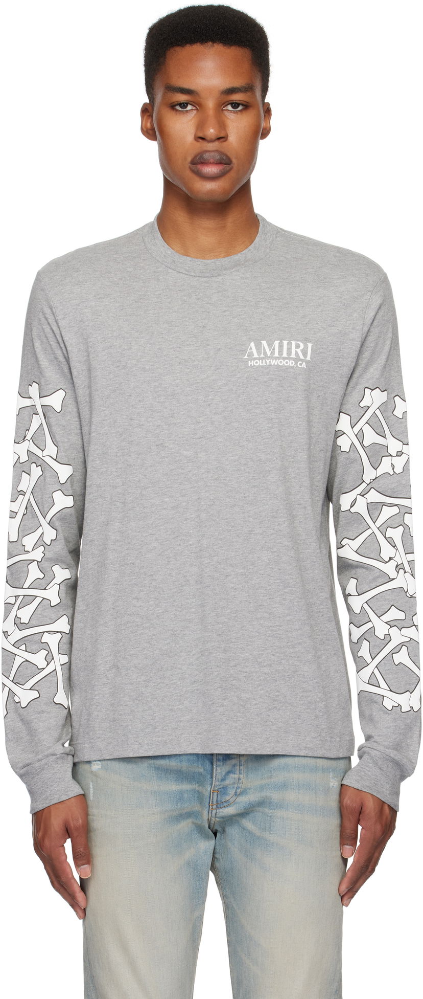 Тениска AMIRI Stacked Bones Graphic Long Sleeve T-Shirt Сиво | AMJYTE1076