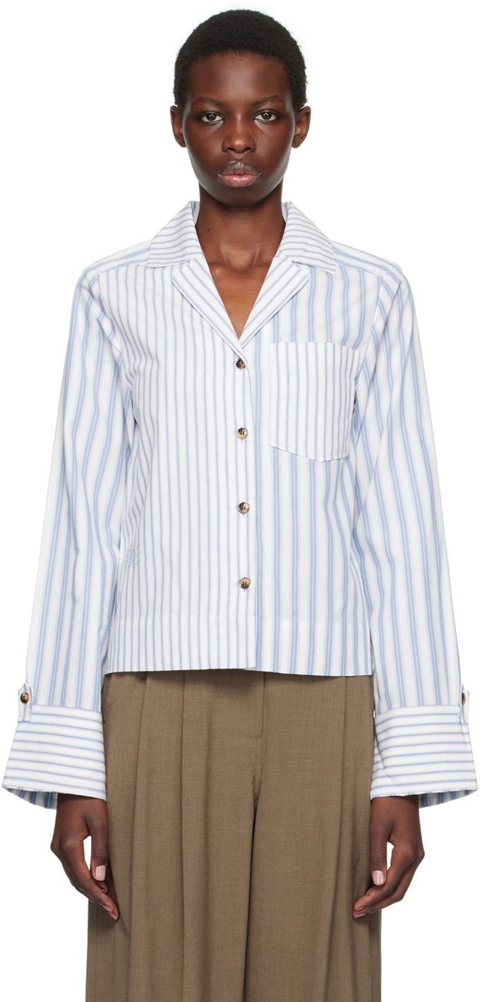 Риза GANNI Striped Shirt Синьо | F9598, 0