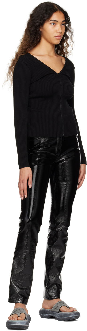 Пуловер Courrèges Ribbed Long-Sleeve V-Neck Full-Zip Cardigan Черно | 123MGI007FI0001, 3