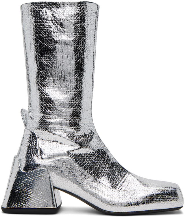 Silver Lamé Crackle Boots