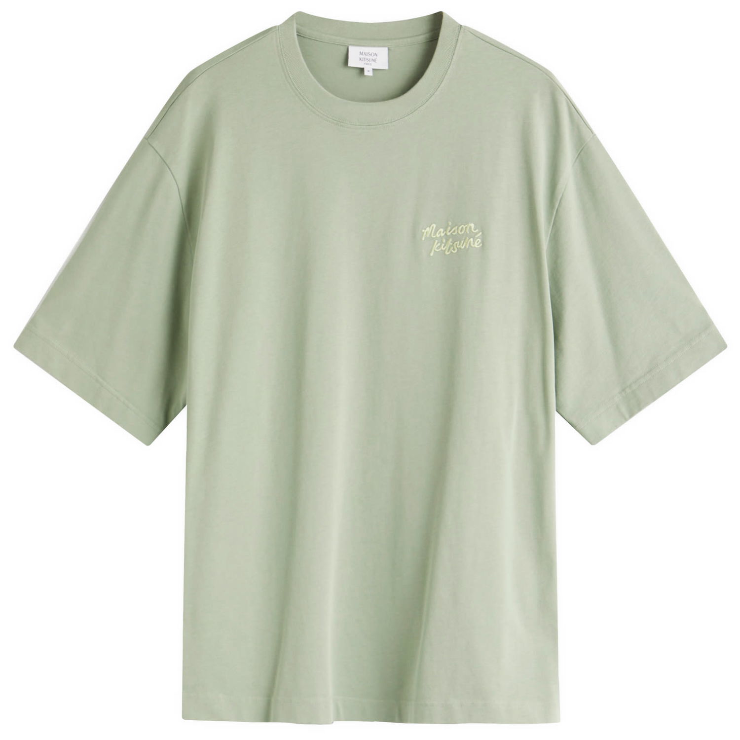 Тениска MAISON KITSUNÉ Maison Kitsuné Handwriting Embroidery Oversize T-Shirt, Large Зелено | OM00123KJ0119-0078, 1