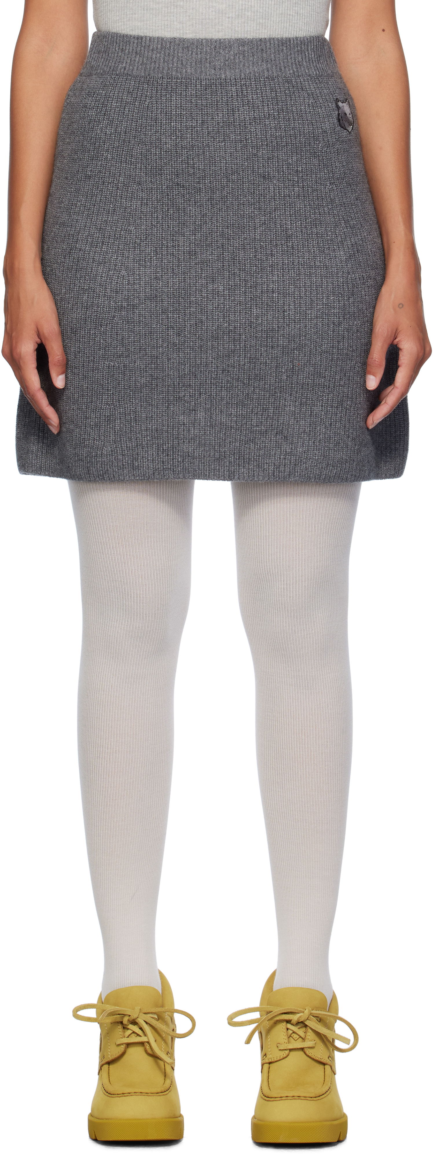 Пола MAISON KITSUNÉ Ribbed Miniskirt Сиво | NW01514KT1093, 0