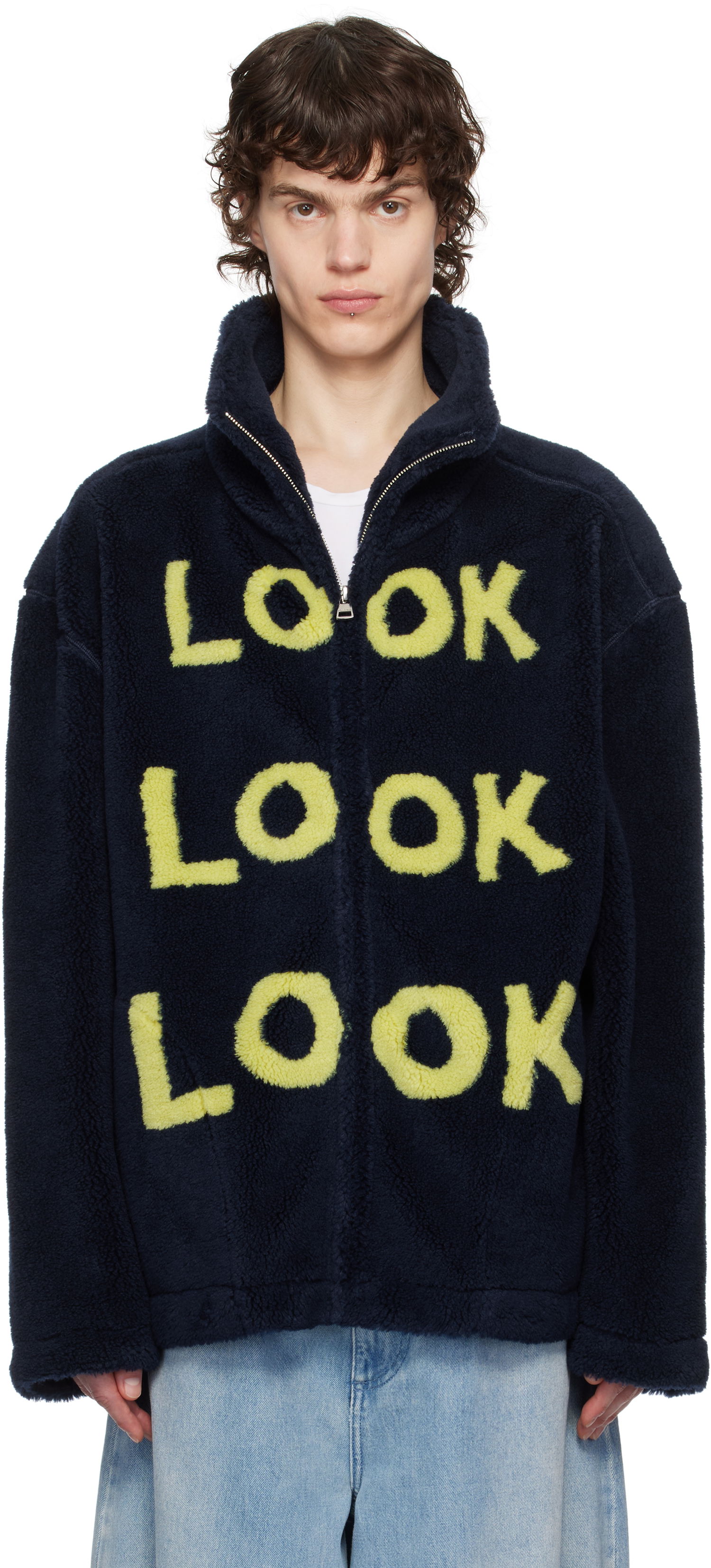 Пуловер JW Anderson JW Anderson 'Look Look Look' Fleece Zip-Up Jacket Тъмно синьо | JK0361-PG1711, 0