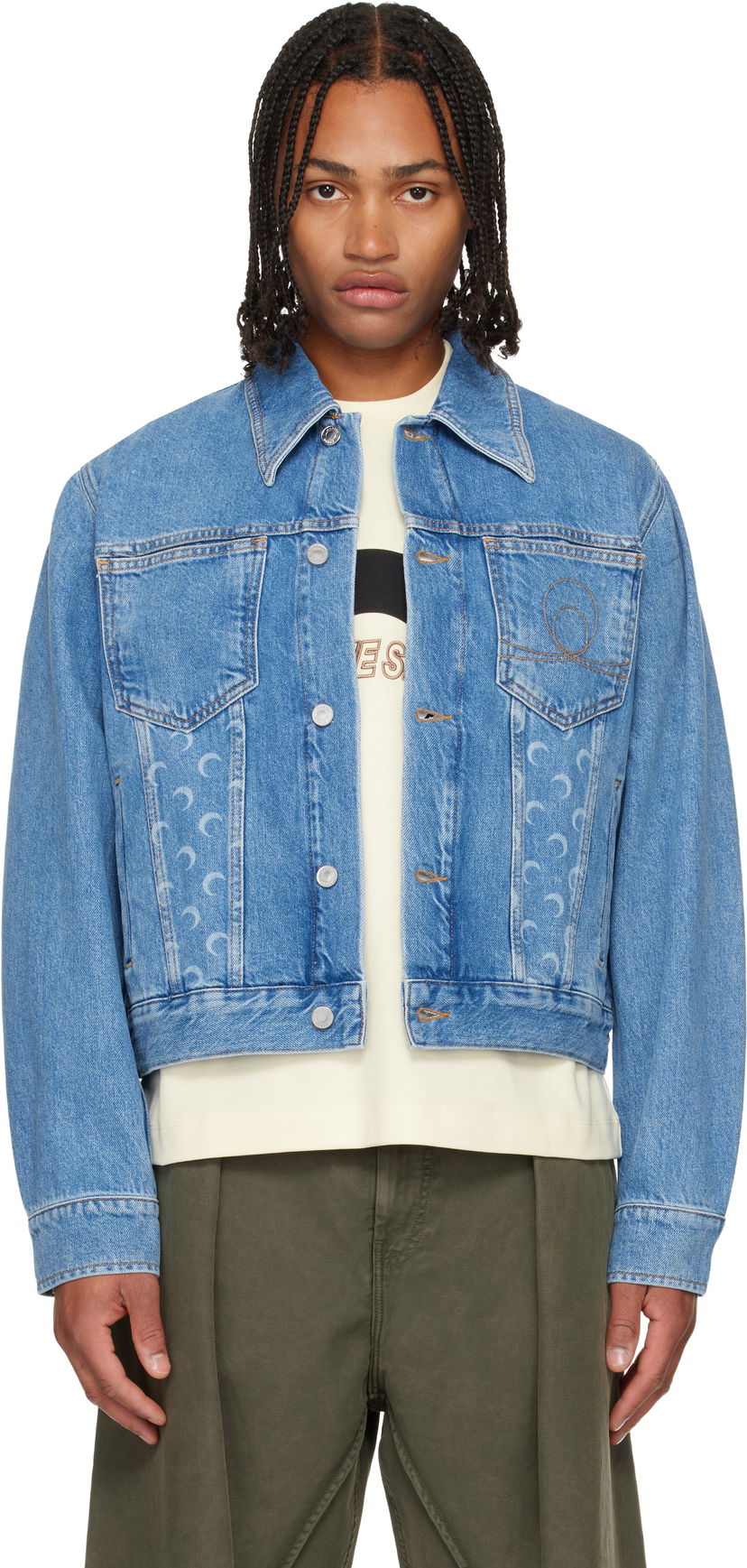 Яке Marine Serre Moon Laser Denim Jacket Синьо | MJA063BCDEN0002