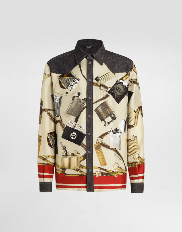 Dolce & Gabbana Silk & Denim Lighter Print Shirt