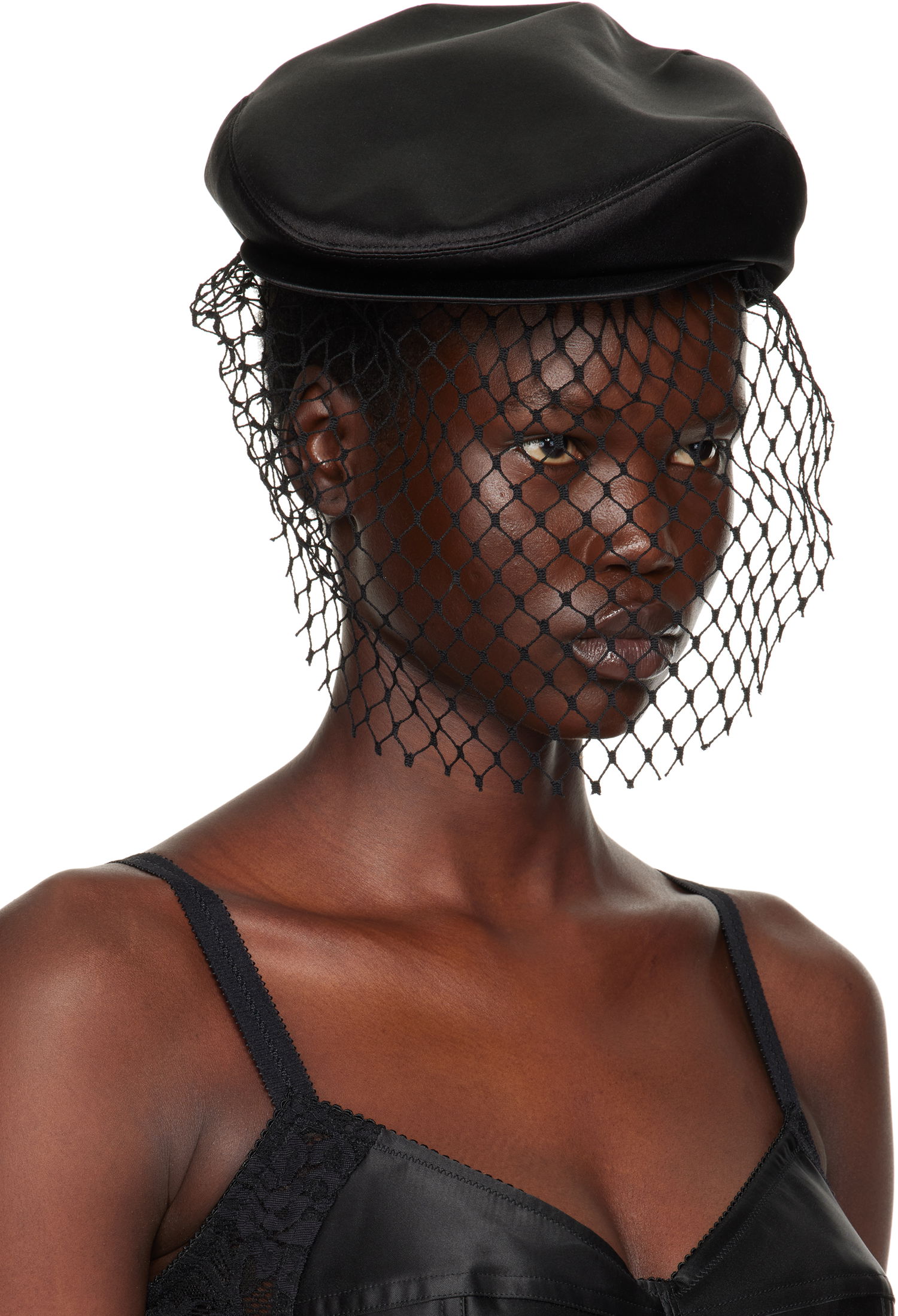 Барета Dolce & Gabbana Silk Satin Flat Cap with Veil Черно | FH664A GDCRR, 1