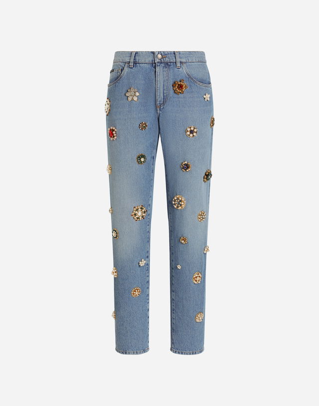 Dolce & Gabbana Classic Cotton Jeans with Bejeweled Details