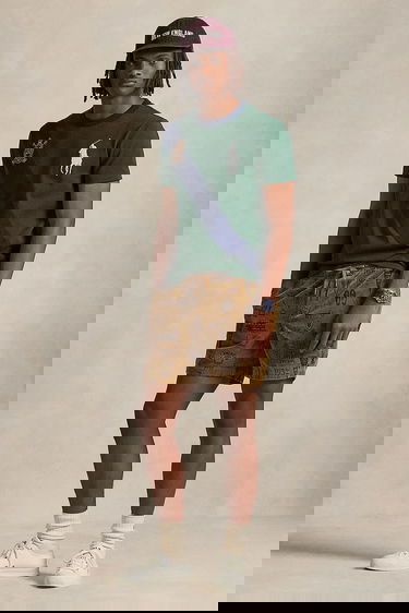 Тениска Polo by Ralph Lauren Polo Rider Diagonal Stripe Ringer T-Shirt with Embroidered Crest Зелено | 710P00092, 2