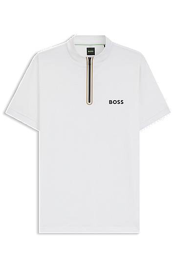 Поло тениска BOSS BOSS Active Zip-Neck Stretch-Mesh T-Shirt Бяло | 50543347