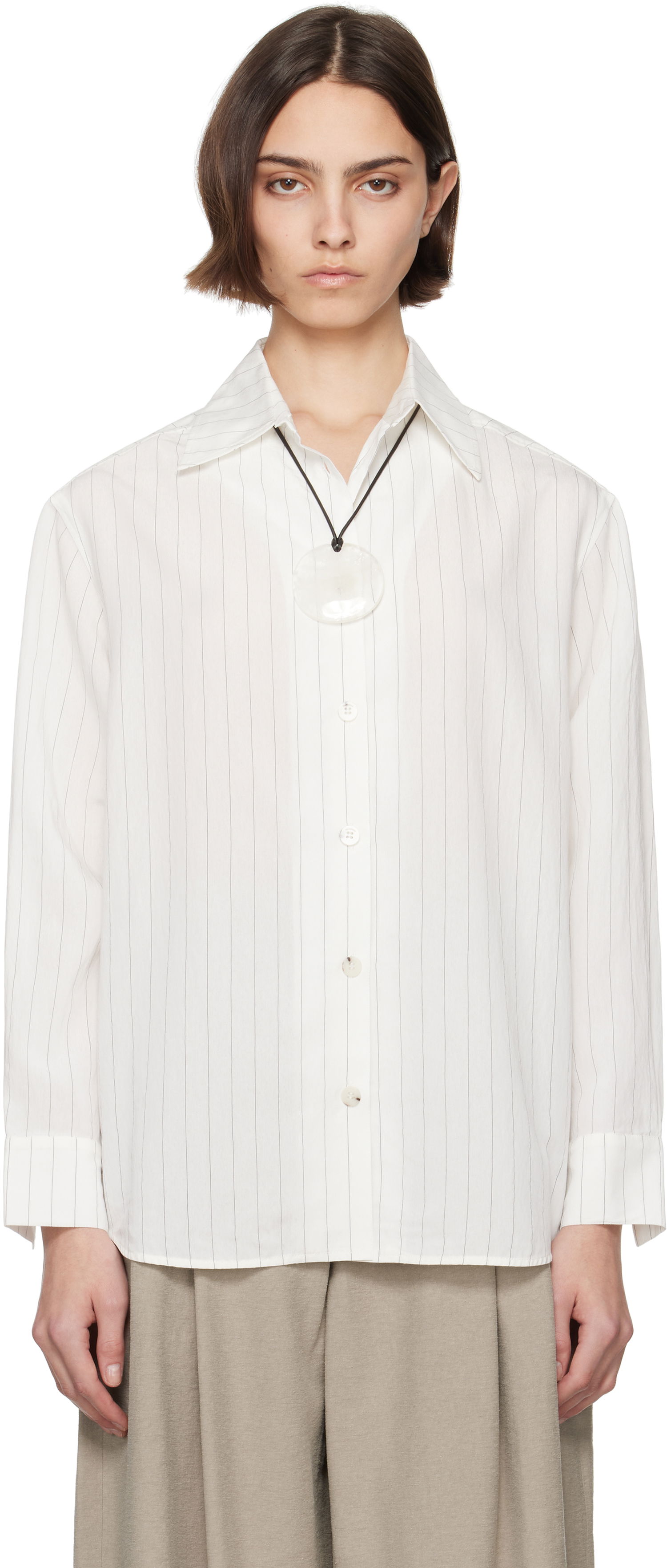 Риза Nanushka Nanushka Fryda Pinstriped Button-Down Shirt Бяло | NW25SSTP26400, 0
