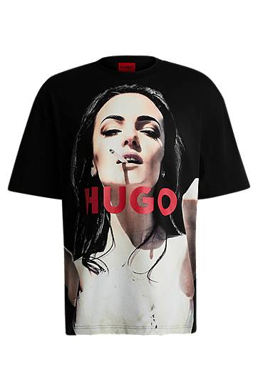 Тениска BOSS Oversized Cotton T-Shirt with High-Impact Print Черно | 50535314, 0