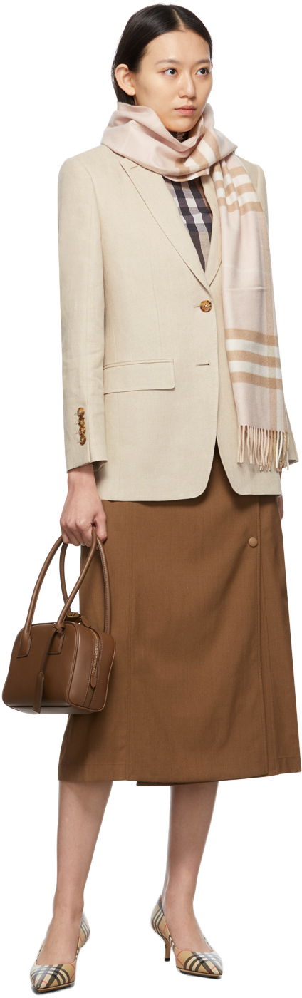 Шал Burberry Off-White Cashmere Giant Check Scarf Розово | 8016396, 1