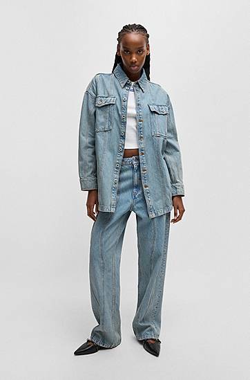 Риза BOSS Long Denim Shirt with Patch Pockets Синьо | 50531715, 1