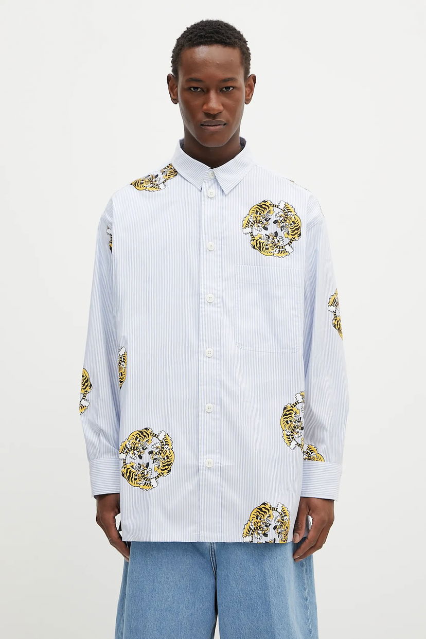 Риза KENZO Kenzo Cotton Relaxed Fit Classic Collar Pinstriped Tiger Print Shirt Многоцветен | FF55CH5039A5.64