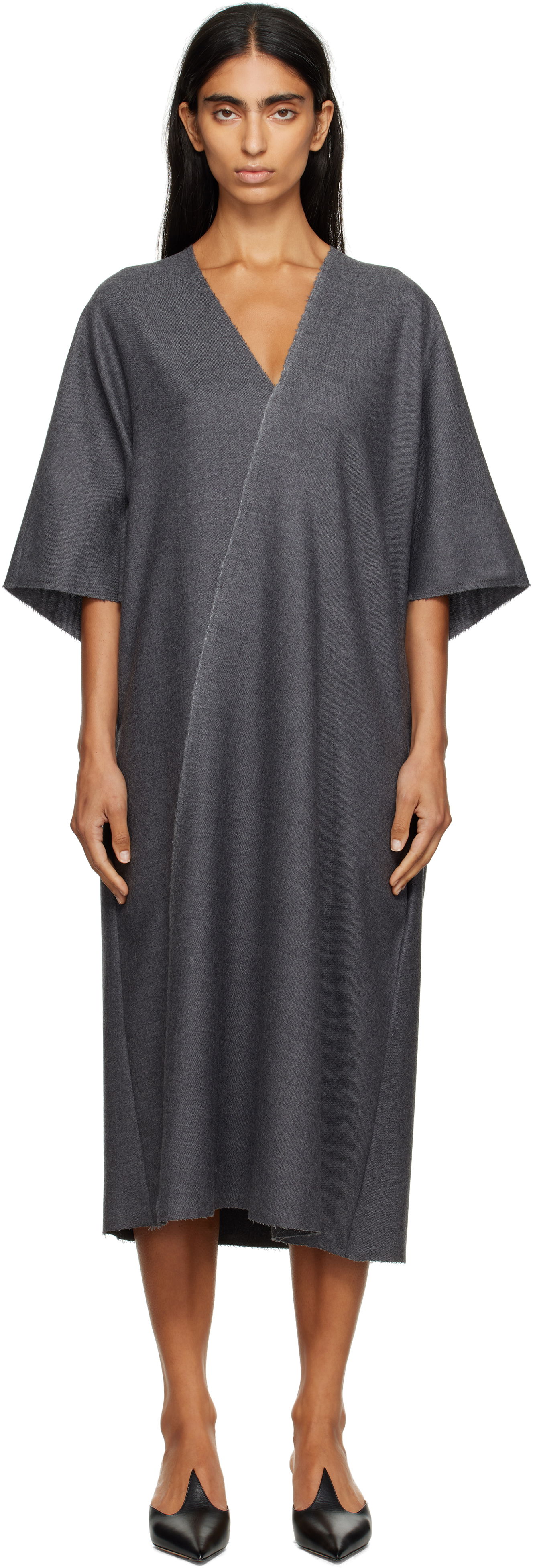 Pокля Maison Margiela MM6 Maison Margiela Raw Edge Midi Dress Сиво | S52DD0066 M35466, 0