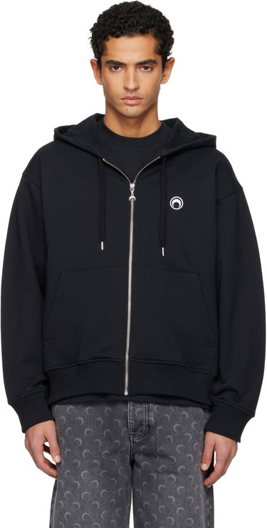 Суитчър Marine Serre Moon Logo Zipped Hoodie Черно | UST017BCJER0013, 0