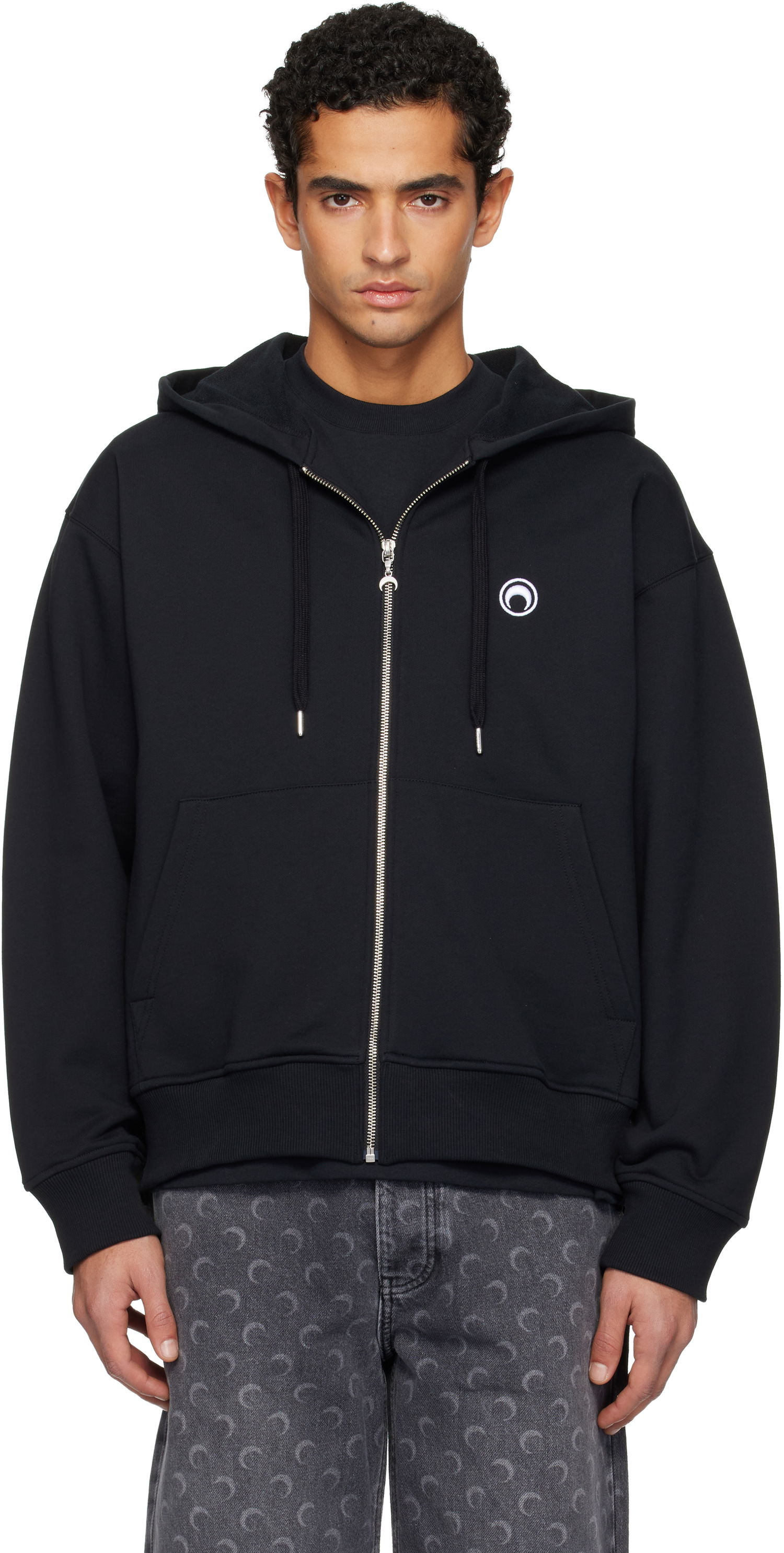 Суитчър Marine Serre Moon Logo Zipped Hoodie Черно | UST017BCJER0013, 0