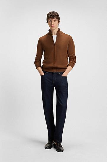 Пуловер BOSS Virgin Wool Zip-Up Cardigan Кафяво | 50543153, 1
