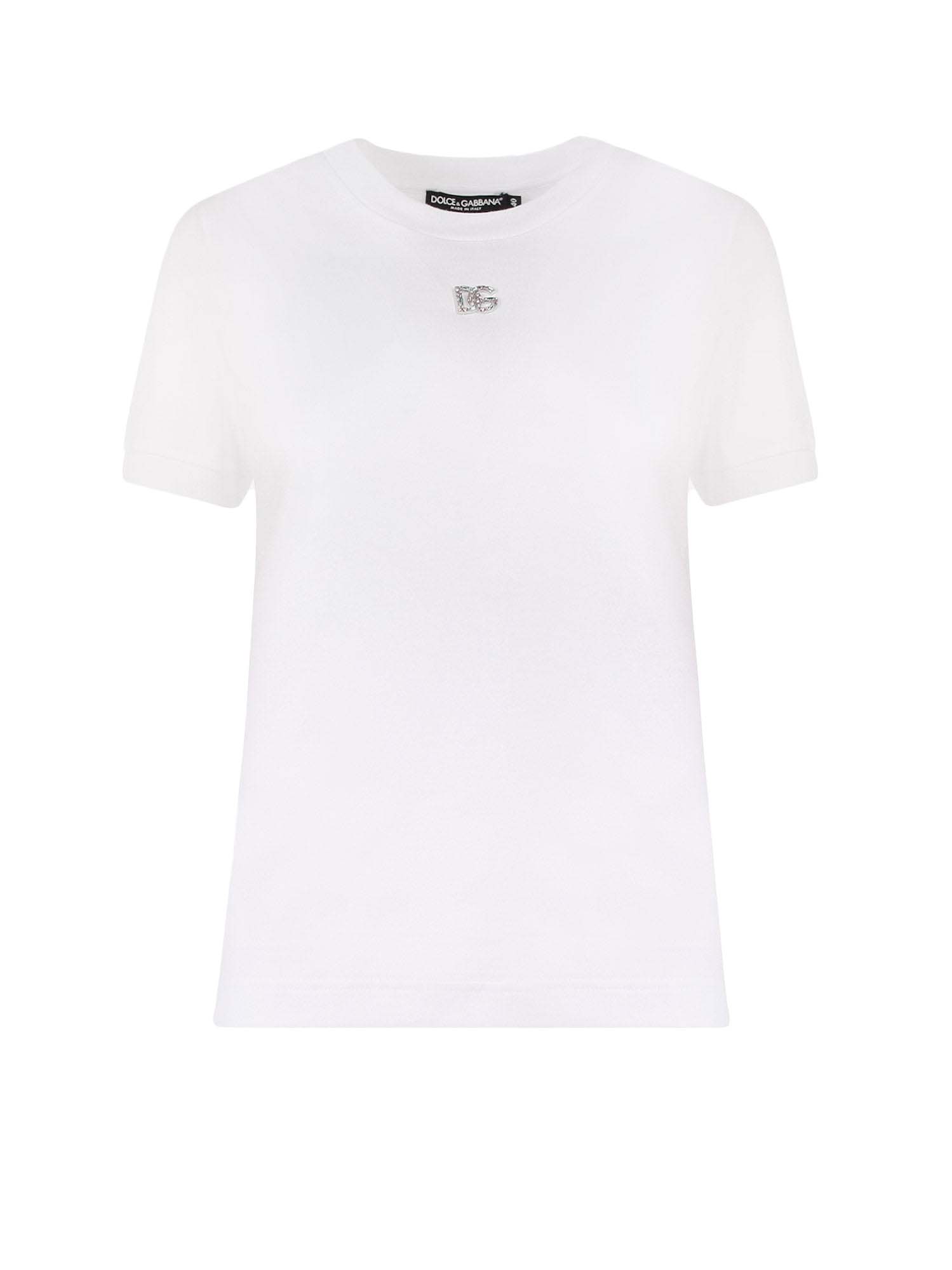 Тениска Dolce & Gabbana Cotton Rhinestones Logo Detail T-Shirt White Бяло | F8N08ZG7B3U#S9000, 0