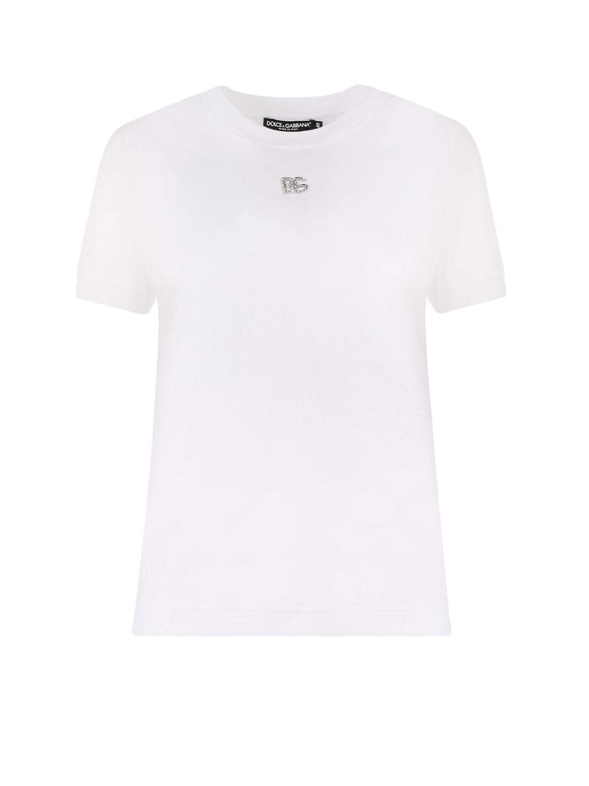 Тениска Dolce & Gabbana Cotton Rhinestones Logo Detail T-Shirt White Бяло | F8N08ZG7B3U#S9000