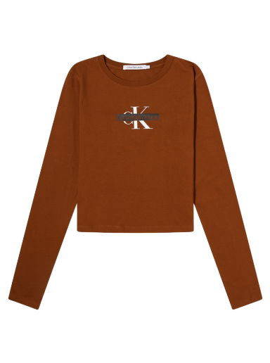 Съкратен топ CALVIN KLEIN Long Sleeve Seasonal Mono Logo Fudge Кафяво | J20J222717GQM