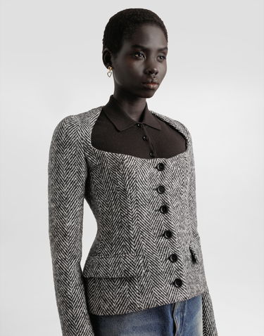 Яке Dolce & Gabbana Dolce & Gabbana Women's Single-Breasted Chevron Wool Jacket Сиво | F27GBTFC2FUS8030, 3