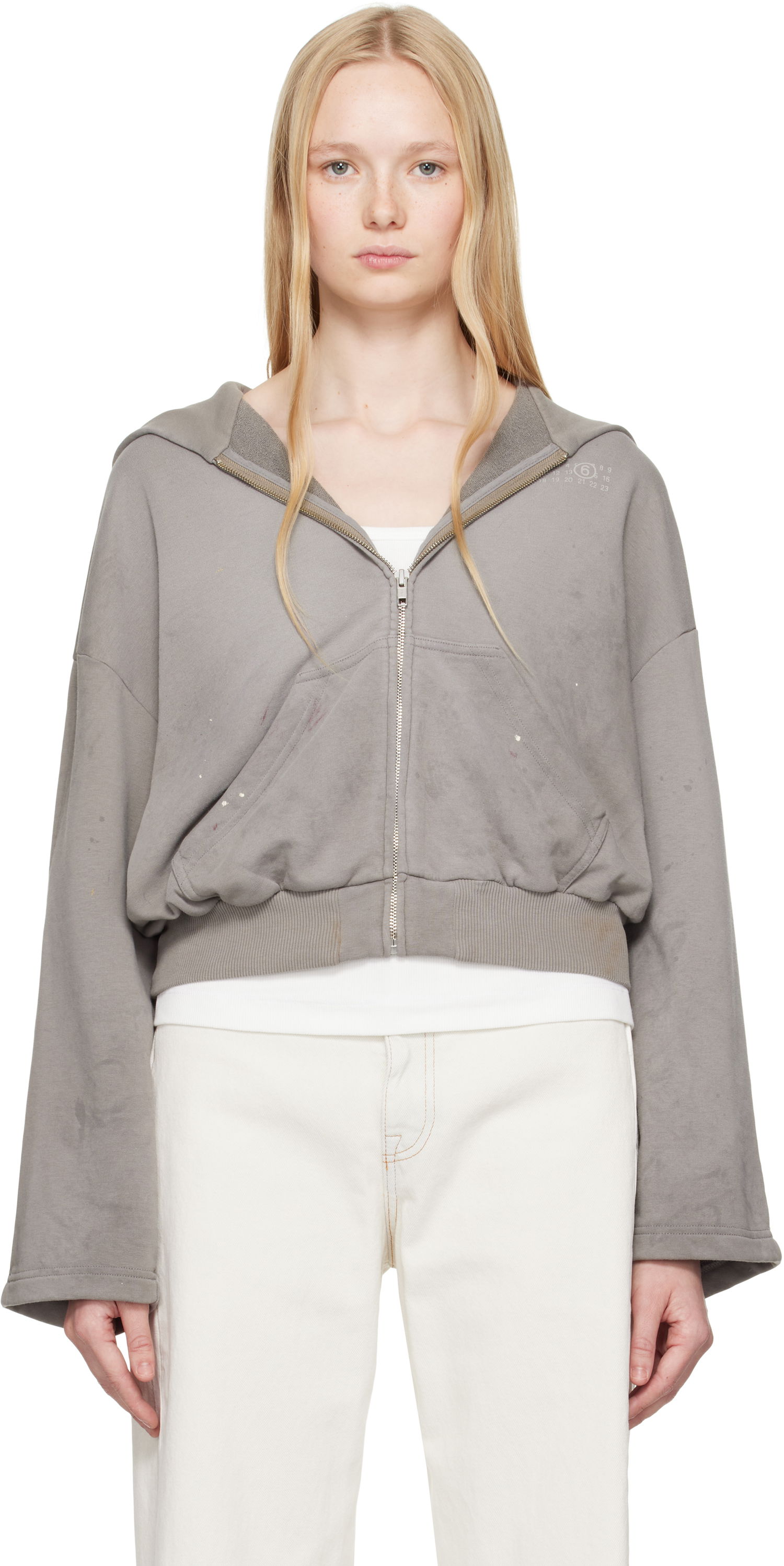 Суитчър Maison Margiela MM6 Maison Margiela Cropped Zip-Up Hoodie Сиво | S62HG0029 M25013, 0