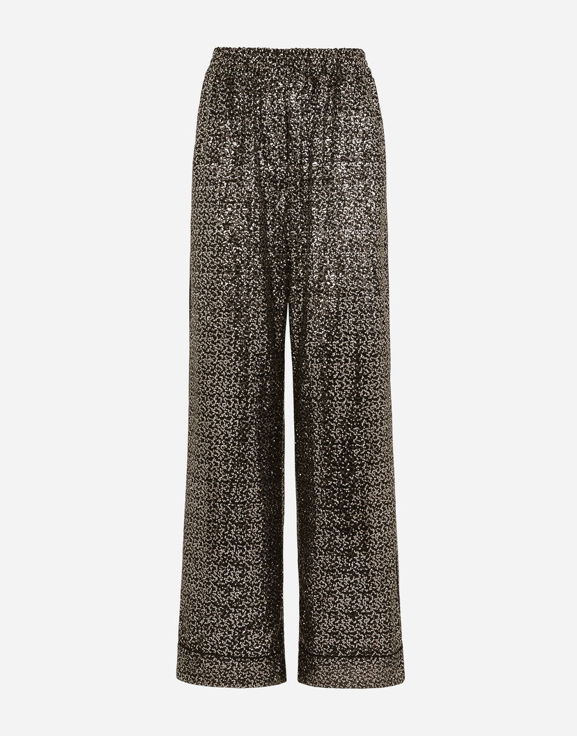 Панталони Dolce & Gabbana Sequined Wide Leg Pajama Pants Черно | FTAMPTFLSFGS8450