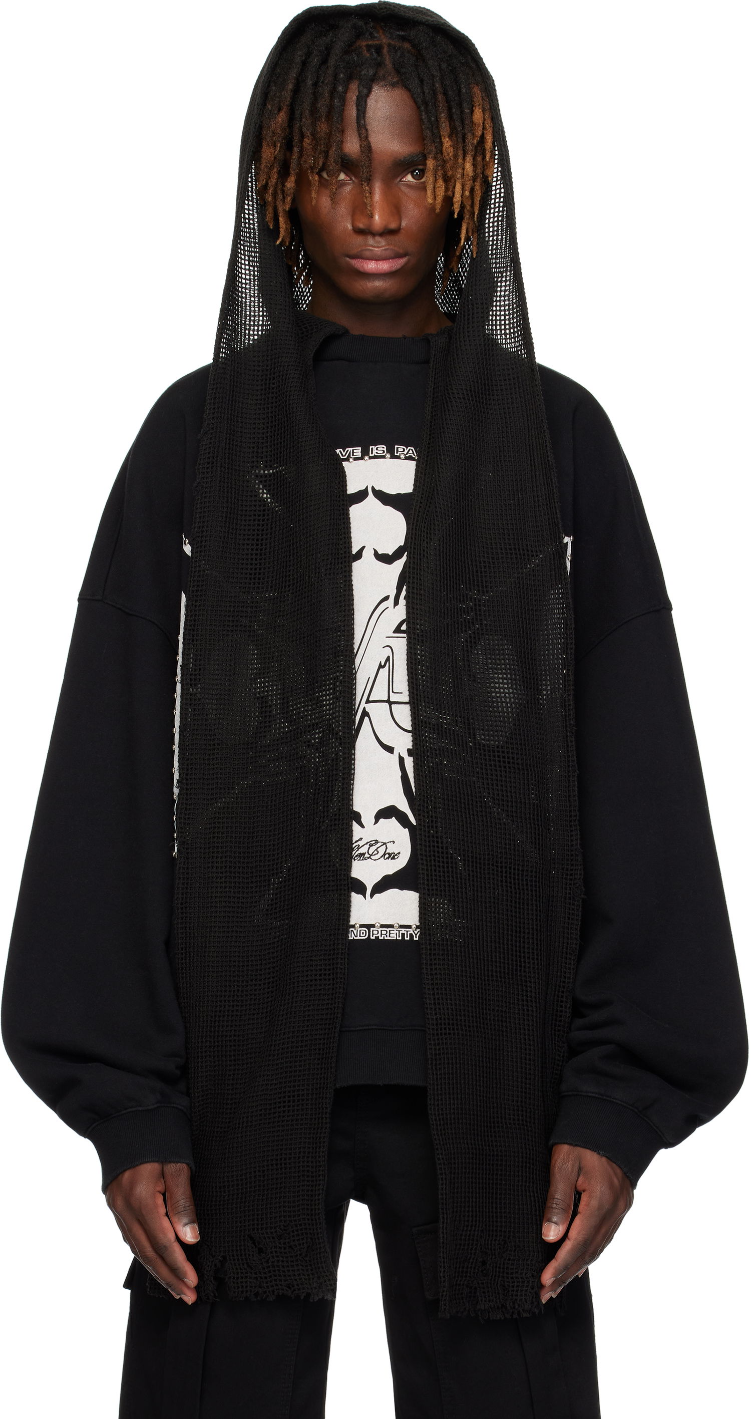 Суитчър We11done We11done Heart-Cross Long-Sleeved Muffler Hoodie Черно | WD-TH0-25-845-U-BK, 0