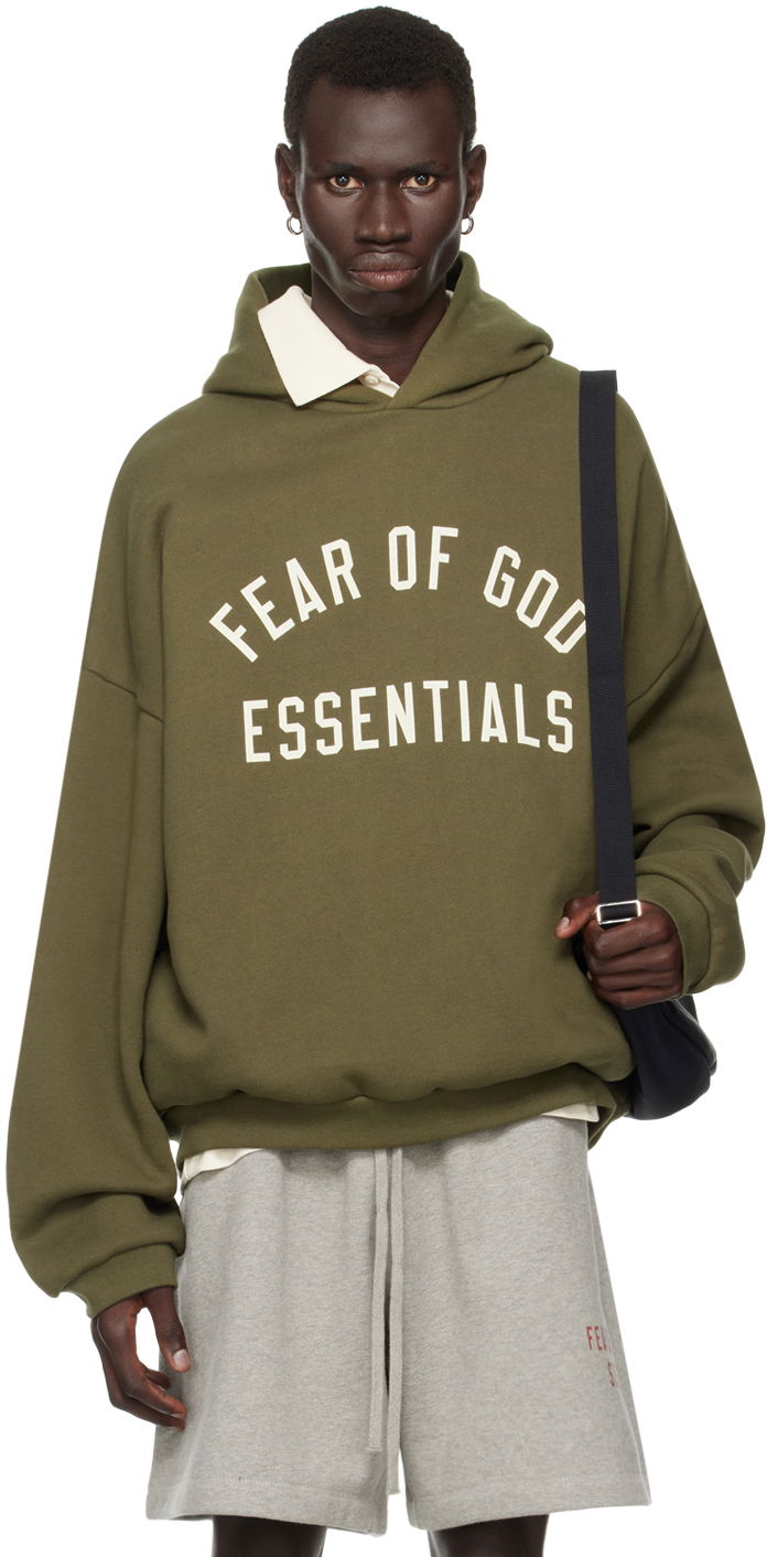 Суитчър Fear of God Essentials Logo Printed Hoodie Зелено | 192BT246255F