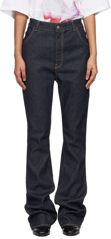 Contrast-Stitched Bootcut Jeans, 0