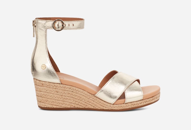 Кецове и обувки UGG Eugenia Metallic Leather Wedge Sandals Металик | 1128356-PGMT