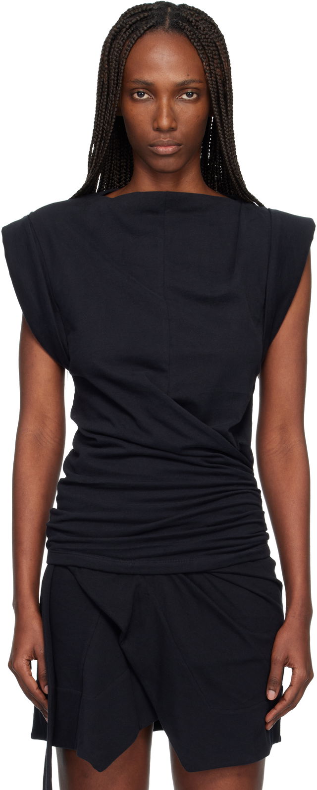 Maisan Shoulder-Padded Ruched T-shirt