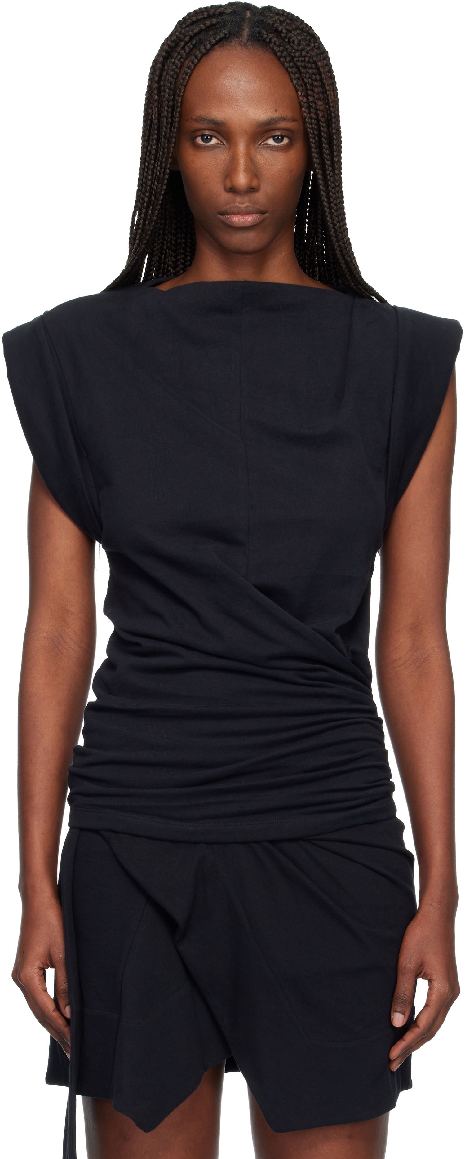 Тениска ISABEL MARANT Maisan Shoulder-Padded Ruched T-shirt Черно | TS0207FA-A1N41I, 0