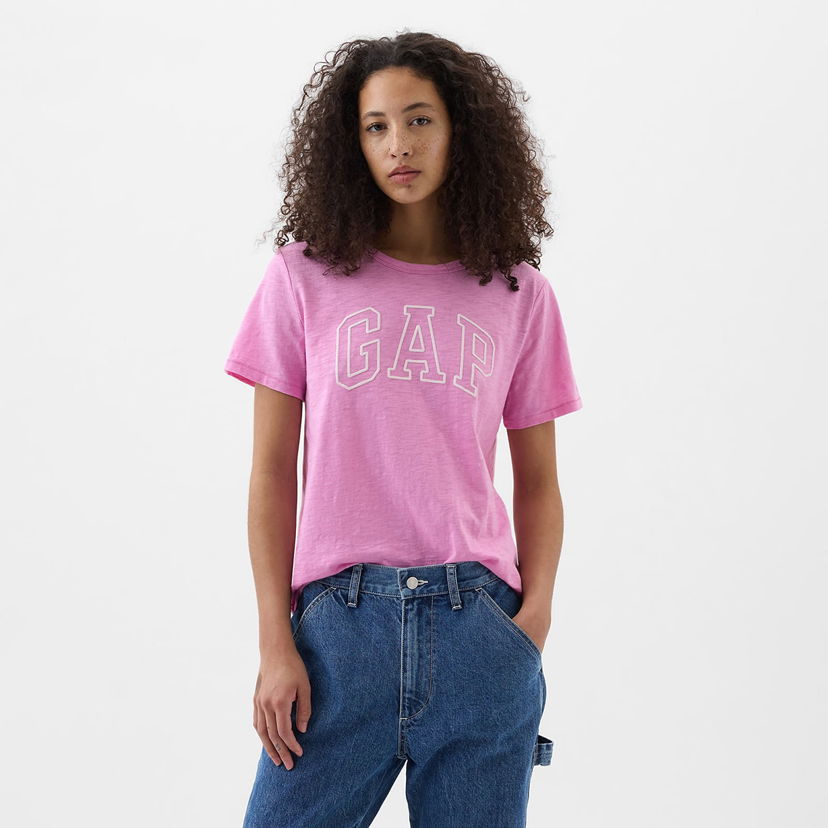 Тениска GAP T-Shirt Logo Slub Tee Sugar Pink Розово | 871344-03