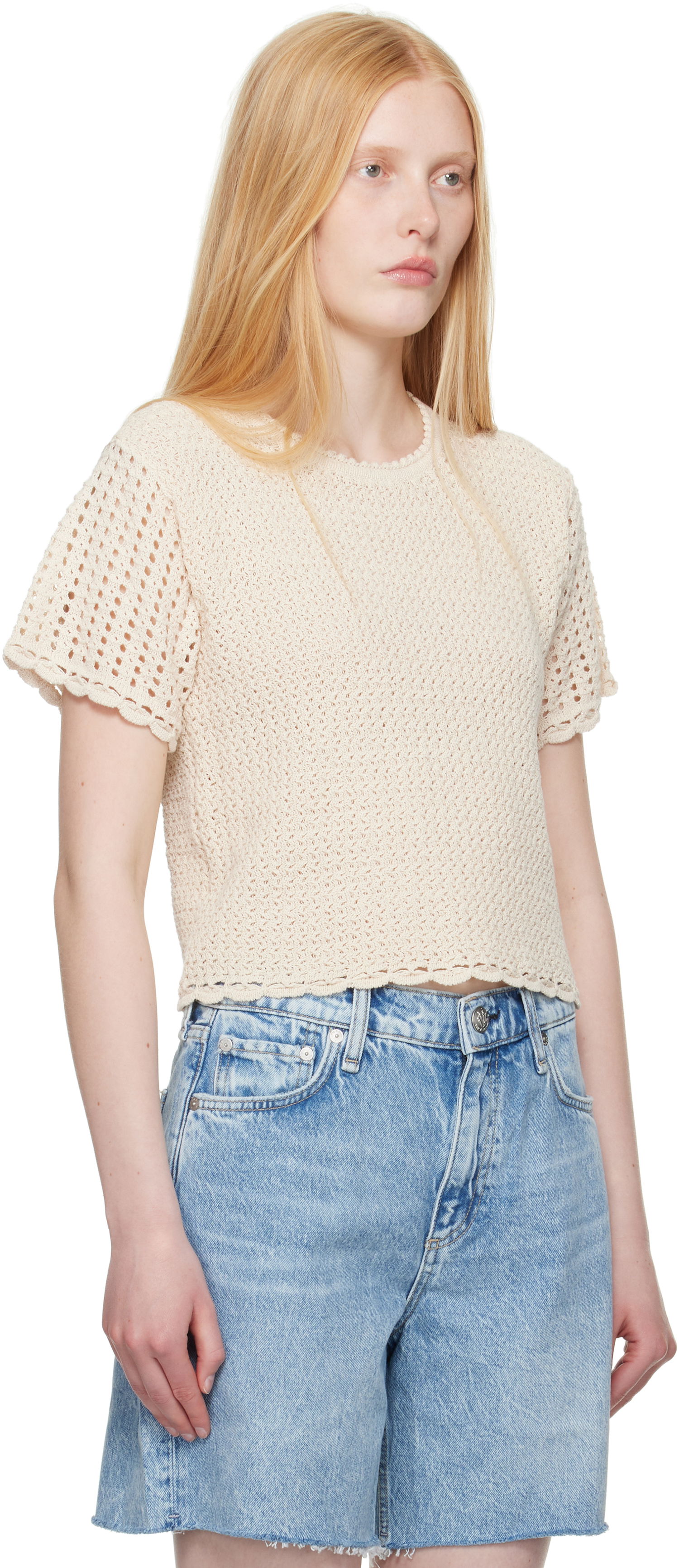 Тениска rag & bone rag & bone Khloe Open Knit Short Sleeve T-shirt Бежово | WAS25P016BR16, 1