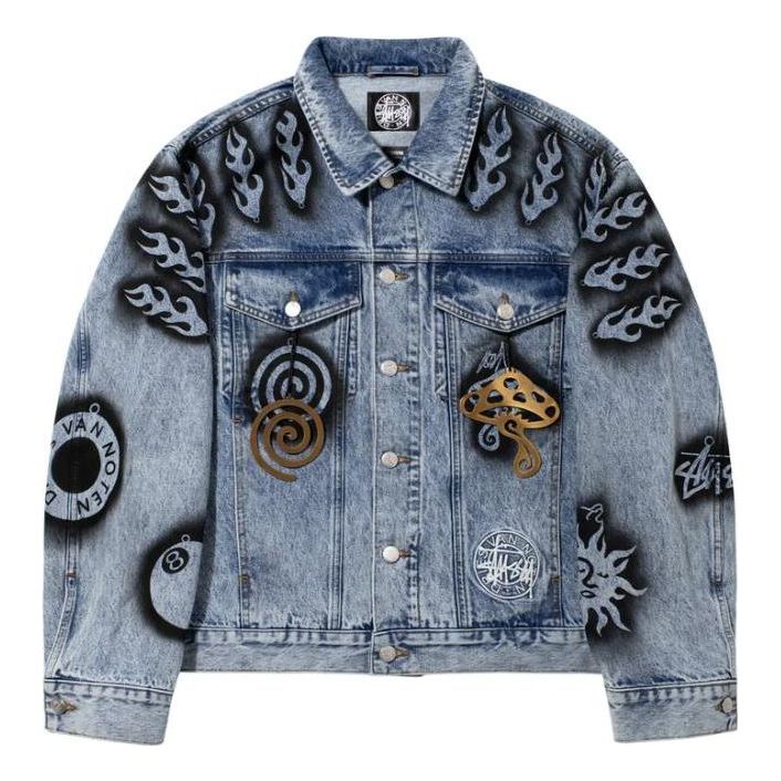 Яке Stüssy Stussy x Dries Van Noten Hand-Stencilled Denim Jacket Синьо | 315294, 0