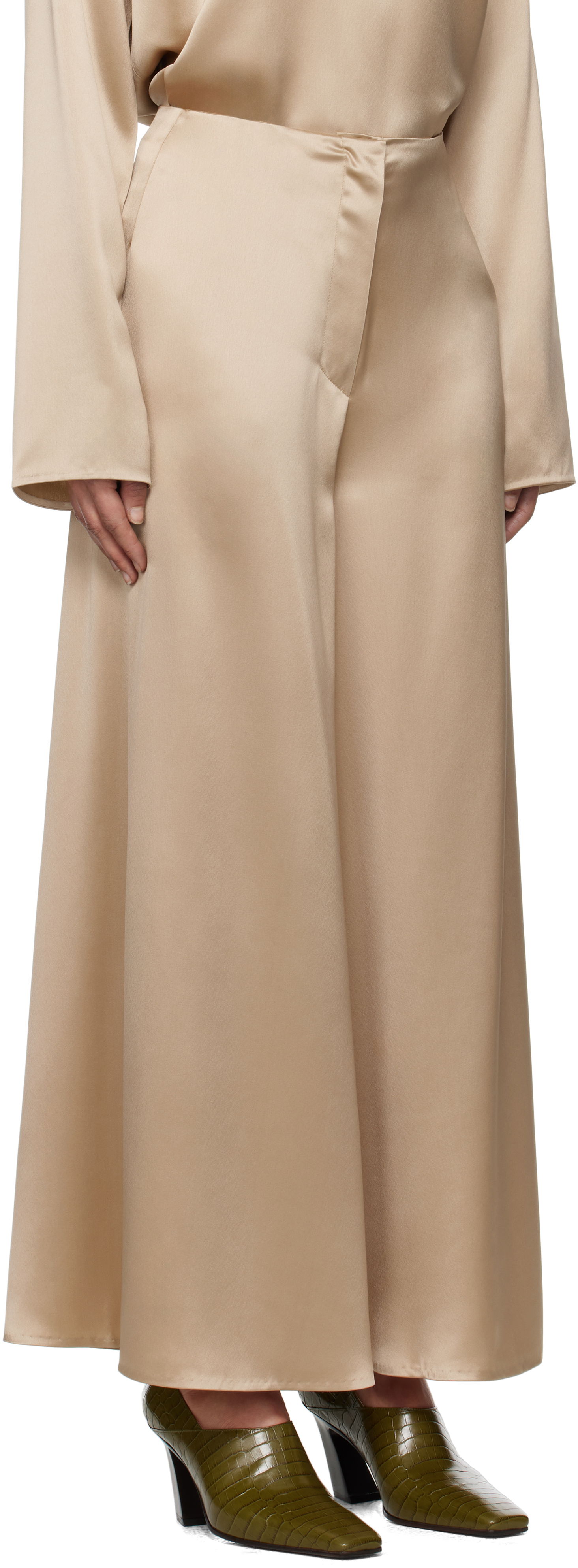 Панталони Nanushka Nanushka Zaniah Satin Wide-Leg Trousers Бежово | NW25RSPA02872, 1