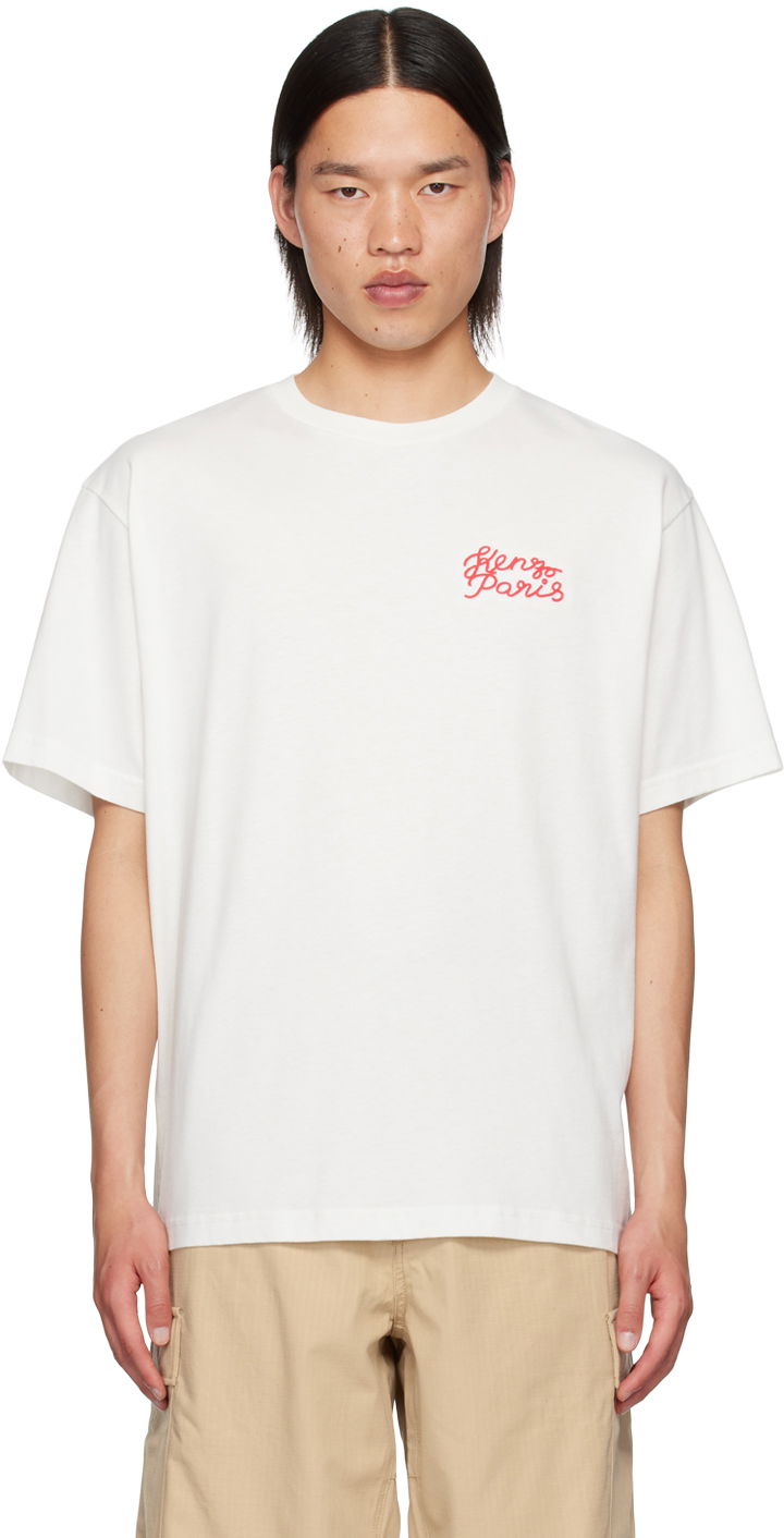 Тениска KENZO White Paris Embroidered T-Shirt Бяло | FE68TS0074SG, 0