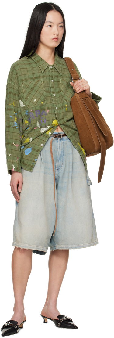 Риза R13 R13 Drop Neck Paint Splatter Plaid Work Shirt Зелено | R13WR015-R526B, 3