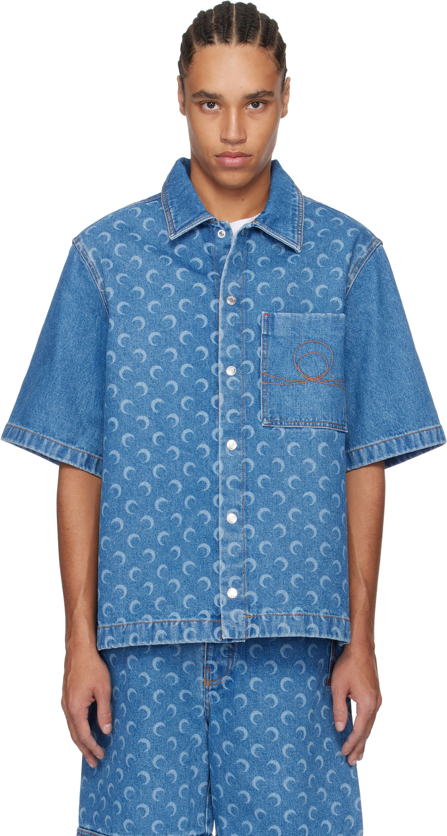 Риза Marine Serre Marine Serre Moon Laser Workwear Denim Shirt Синьо | MSI017A CDEN0002, 0