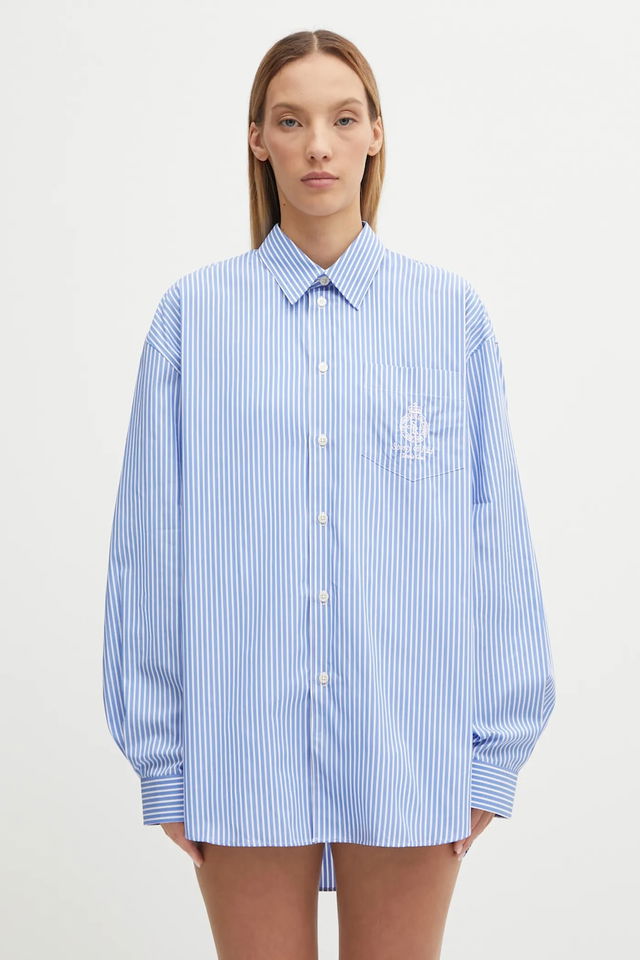 Sporty & Rich Crown Tennis Oversized Relaxed Shirt with Classic Collar