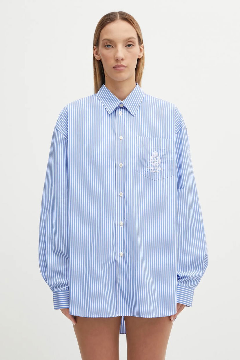 Риза Sporty & Rich Sporty & Rich Crown Tennis Oversized Relaxed Shirt with Classic Collar Синьо | SI006621304ST08