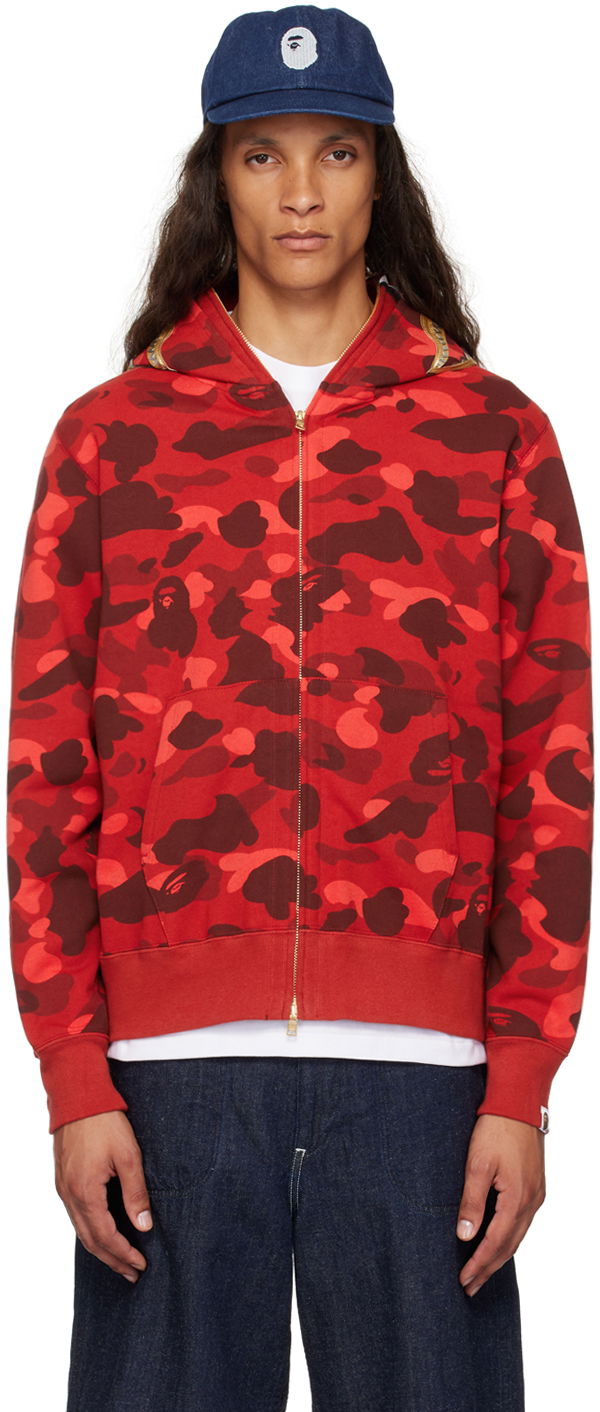 Суитчър BAPE BAPE Red Color Camo Double Shark Full Zip Hoodie Червено | 001ZPK301001M