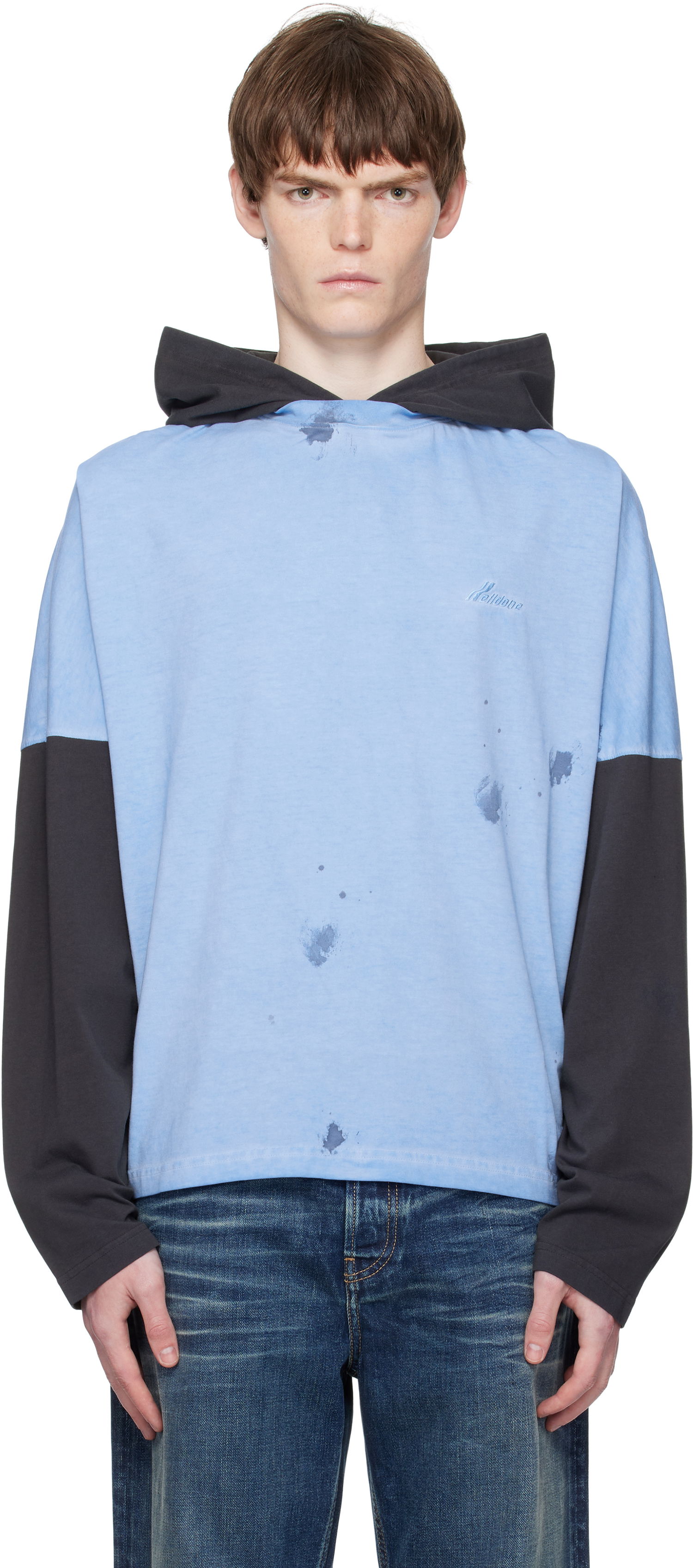 Суитчър We11done We11done Painted Long Sleeve Hoodie Синьо | WD-TT2-25-784-U-BL, 0