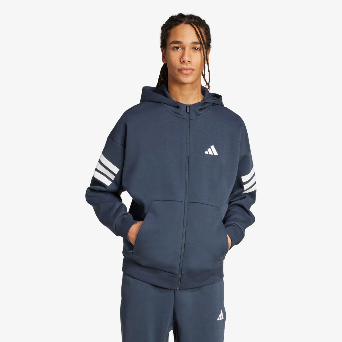 Суитчър adidas Originals 3-Stripes Full-Zip Hoodie Тъмно синьо | JW7107, 1