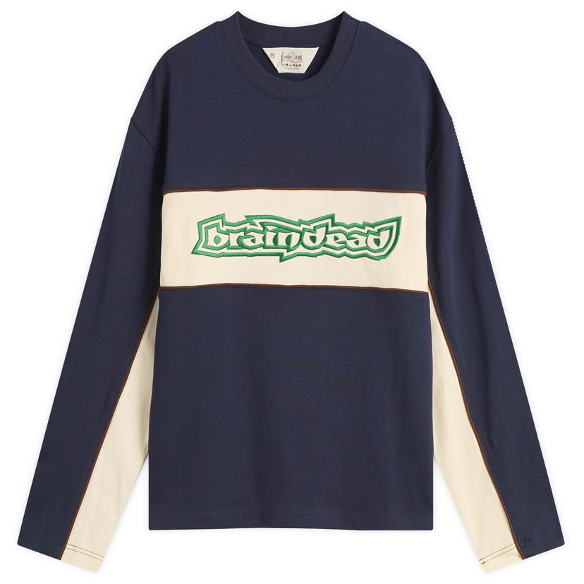 Тениска Brain Dead Heavyweight Panelled Long Sleeve T-Shirt Тъмно синьо | BDF25T010045-NVY