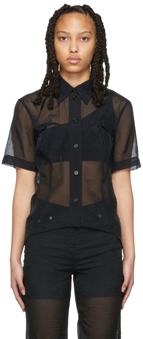 Риза Helmut Lang Helmut Lang Sheer Button-Up Shirt Черно | M02HW501