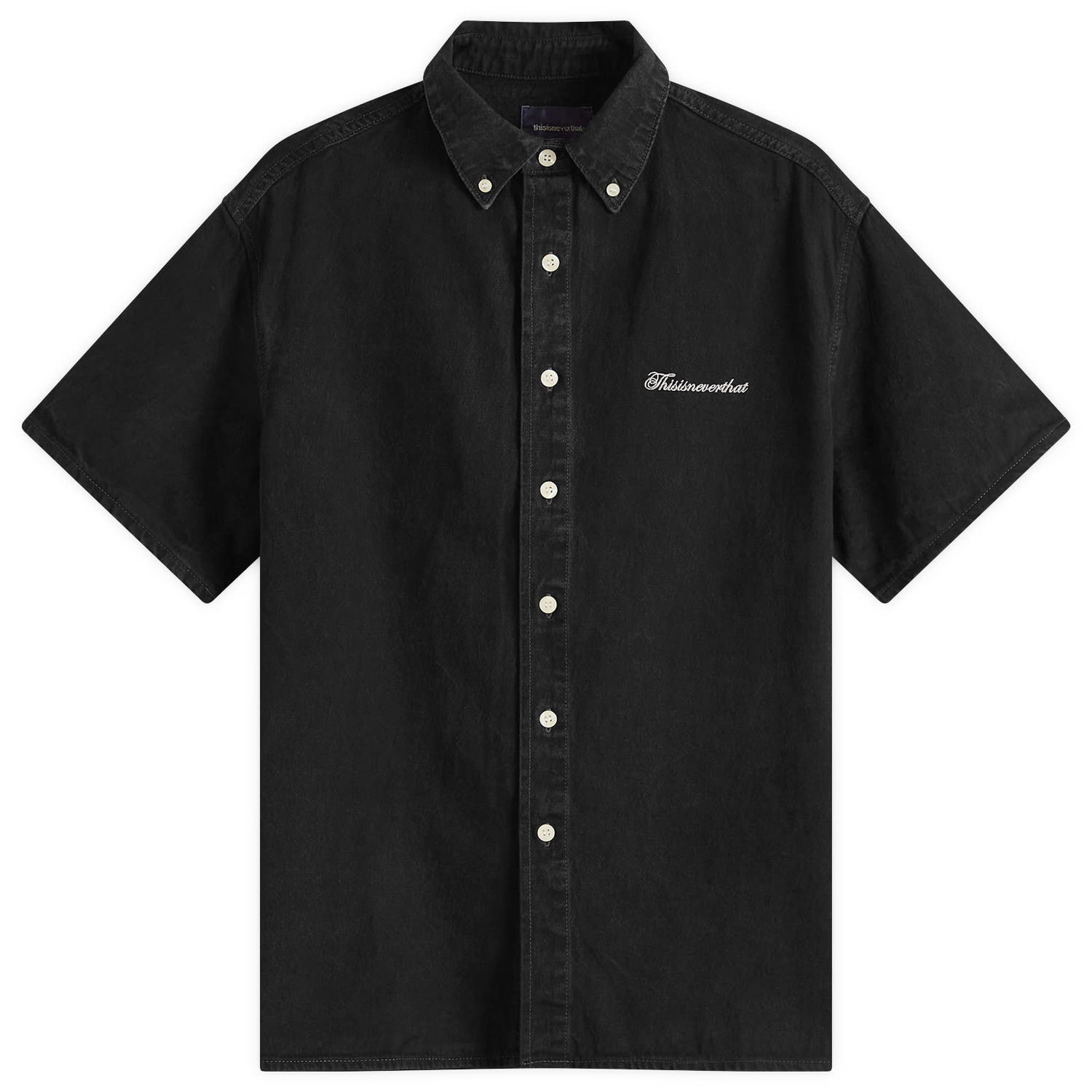 Риза thisisneverthat Thisisneverthat Washed Denim Short Sleeve Shirt, Size Small Черно | TNCO0DSHTS01-BLK, 0