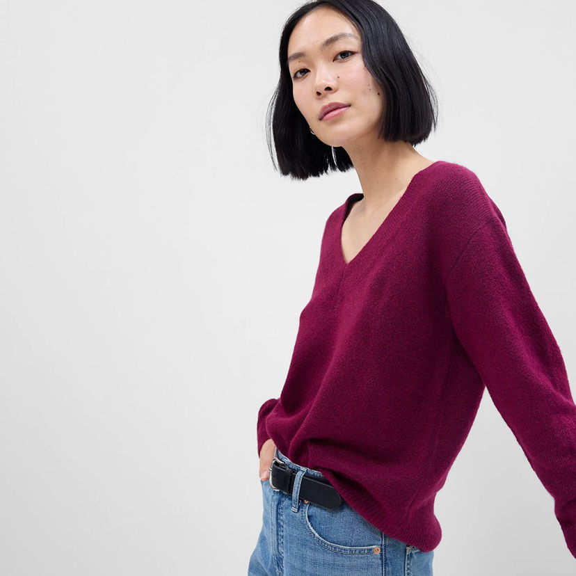 Пуловер GAP Sweater V Neck Sweater Acai Berry XXS Бургунди | 750656-02